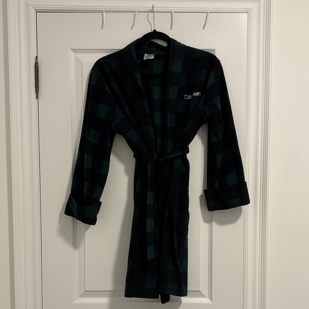 Calvin Klein Kids Plaid Robe Black and Green